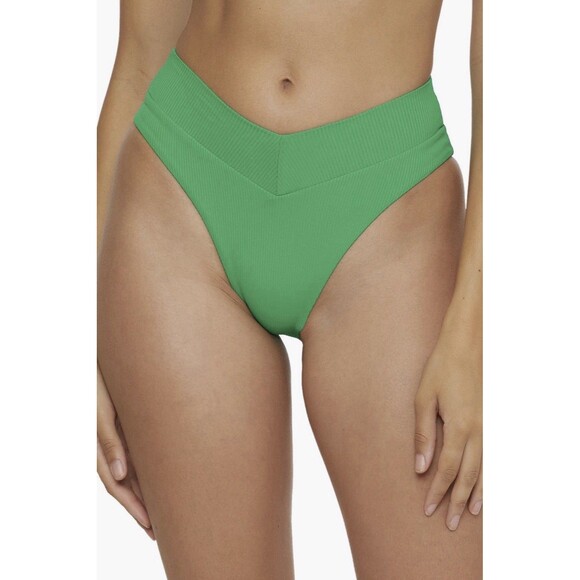 Becca Modern Edge High Waist Ribbed Bikini Bottoms Size Medium Verde NEW W/ Tags - Picture 1 of 5